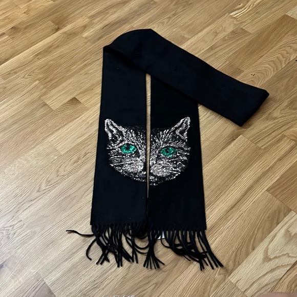 NWT Gucci mystic cat sequins cashmere silk blend skinny scarf - Picture 1 of 7